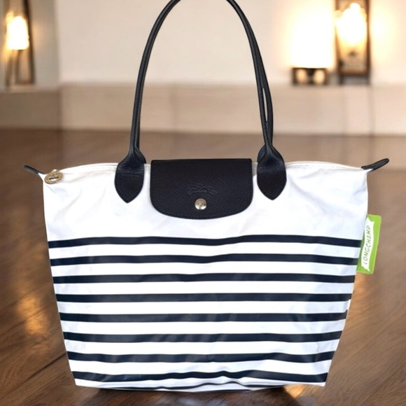 Longchamp Handbags - Longchamp Le Pliage Mariniere Striped Tote Shoulder Bag